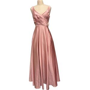 Vintage David's Bridal Blush Pink Satin Ball Gown Long Formal Bridesmaid Dress V